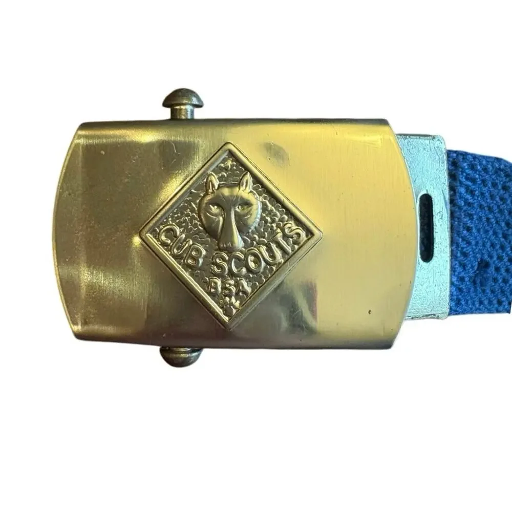 Cub Scouts BSA Boy Scout Solid Brass Belt Buckle With Blue Belt